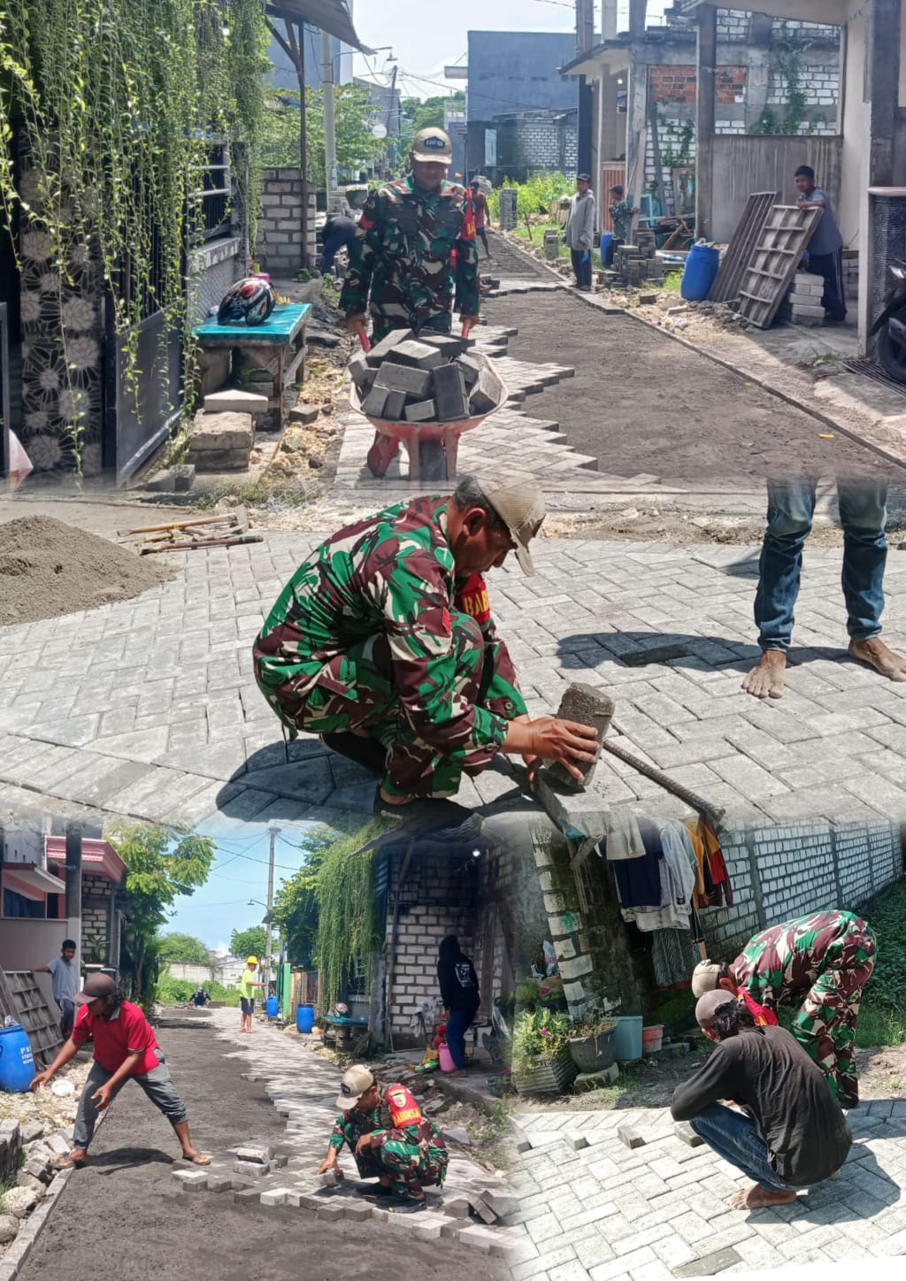 Pererat Kebersamaan, Babinsa Manyar Turun Langsung Pasang Paving Bersama Warga